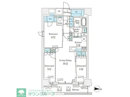 ロイジェントパークス押上錦糸町(3LDK/2階)の間取り写真