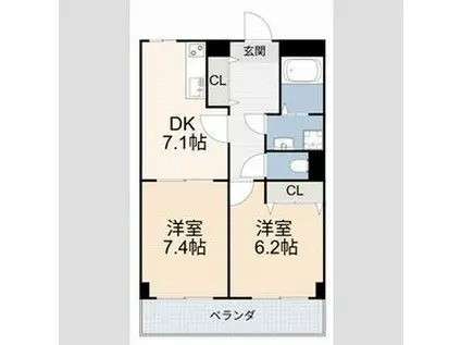 SOLE城山(2DK/2階)の間取り写真