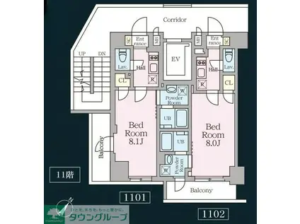 マデリア町田(1K/11階)の間取り写真