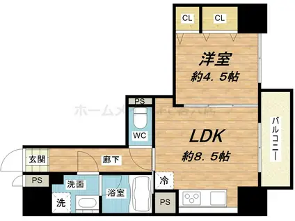 ポローニア立花通(1LDK/8階)の間取り写真
