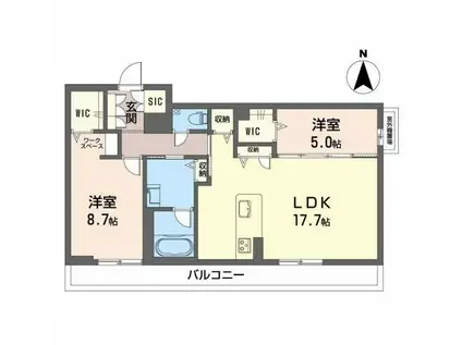 アルフラット大国(2LDK/2階)の間取り写真