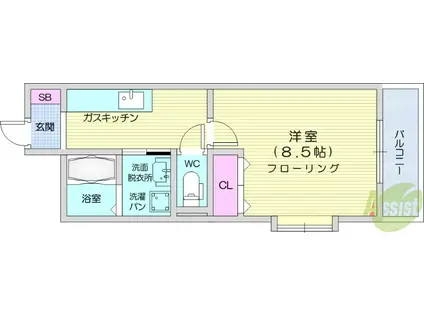 ロワジール2(1K/4階)の間取り写真