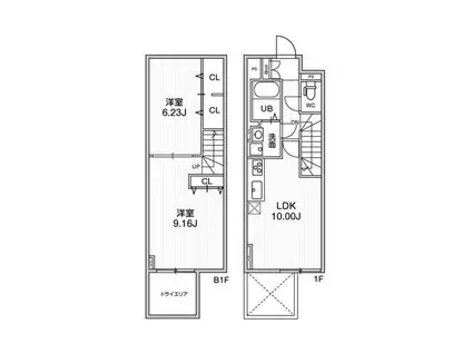 ALTERNA早稲田(2LDK/2階)の間取り写真