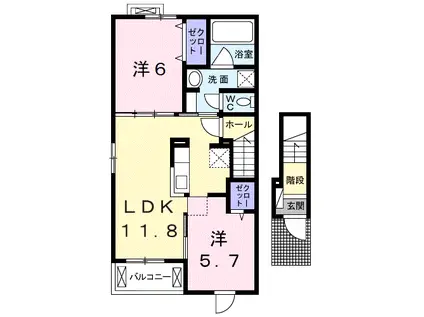 エルシャトー吉備VII(2LDK/2階)の間取り写真