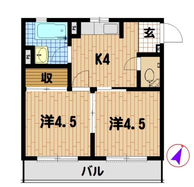 第2森ビル(2K/5階)の間取り写真