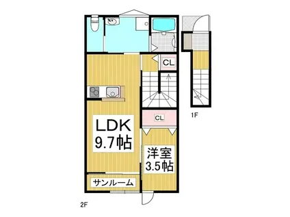 千曲シモンド(1LDK/2階)の間取り写真