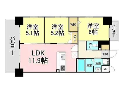 コンダクトレジデンスHIGUCHIMACHI(3LDK/9階)の間取り写真