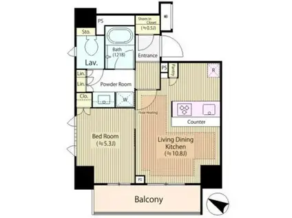 パークホームズ日本橋浜町二丁目リビオガーデン(1LDK/3階)の間取り写真