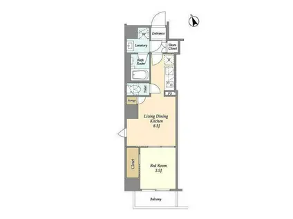 アジュールテラス門前仲町(1LDK/2階)の間取り写真