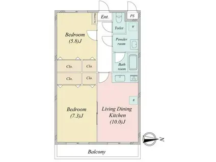 リヴェールつくし野(2LDK/2階)の間取り写真