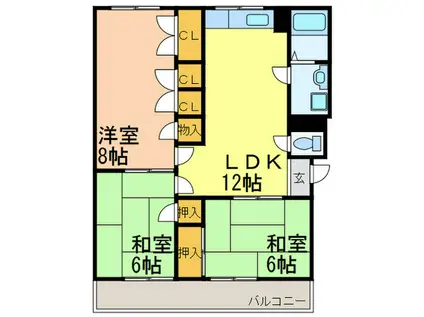 山手マンション(3LDK/3階)の間取り写真