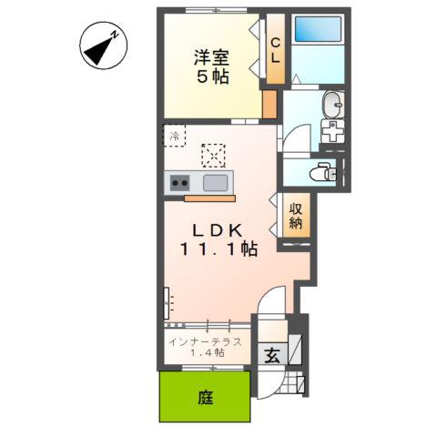 豊山町豊場新栄アパート(1LDK/1階)の間取り写真