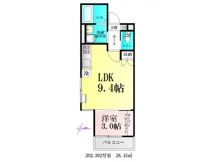 BAU宮町I(1LDK/2階)の間取り写真