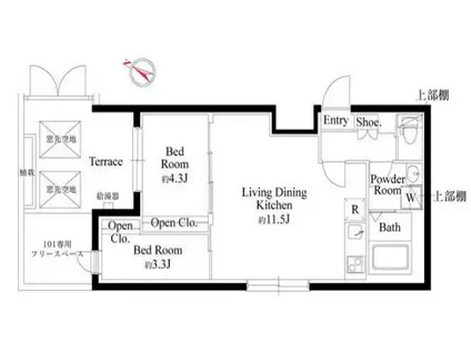 カーサピアッツァ杉並和田(2LDK/1階)の間取り写真