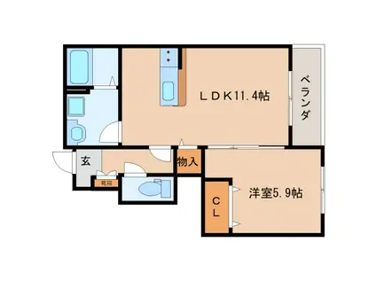 近鉄生駒線 勢野北口駅 徒歩3分 2階建 築9年(1LDK/1階)の間取り写真