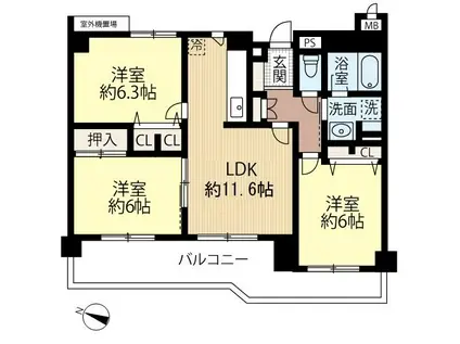 シャンポワール東大宮(3LDK/1階)の間取り写真