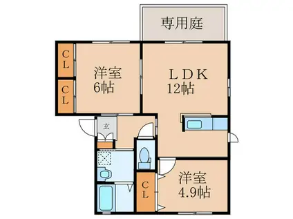 グラン・シャーメゾン B棟(2LDK/1階)の間取り写真