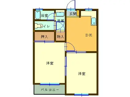 ハイツ茜(2DK/1階)の間取り写真