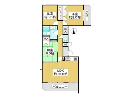 エクセルハイツ学園前鶴舞(3LDK/4階)の間取り写真