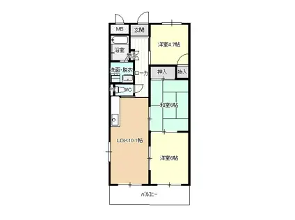 シャルダン三矢(3LDK/2階)の間取り写真