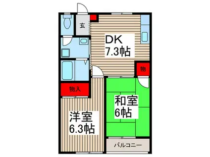 ピジョンハウス(2DK/1階)の間取り写真
