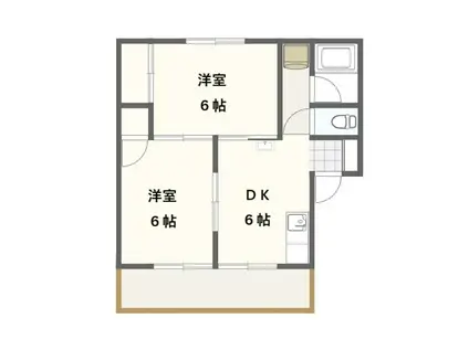 ルネコート郡山(2DK/2階)の間取り写真