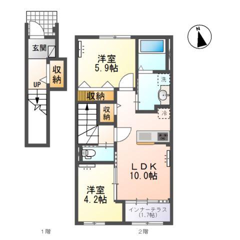 小信中島郷西アパート(2LDK/2階)の間取り写真