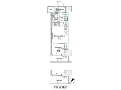 パークアクシス横浜伊勢佐木町通(1DK/2階)の間取り写真