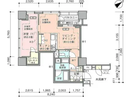 横浜ヴェールタワー(1LDK/22階)の間取り写真