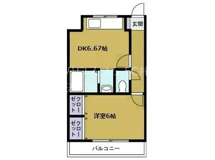 一岡ハイツ磯路(1DK/4階)の間取り写真