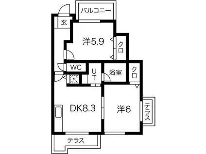 NEOII(2DK/1階)の間取り写真