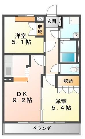 レインボーパレス(2DK/2階)の間取り写真