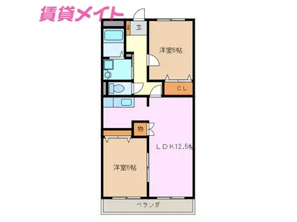 ブルースカイマンションII(2LDK/1階)の間取り写真