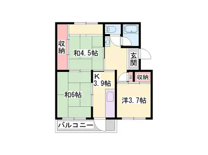 ビレッジハウス志染(3K/1階)の間取り写真
