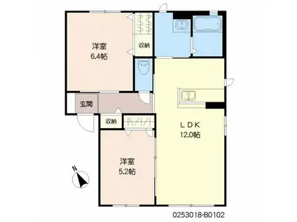 フローラ B棟(2LDK/1階)の間取り写真