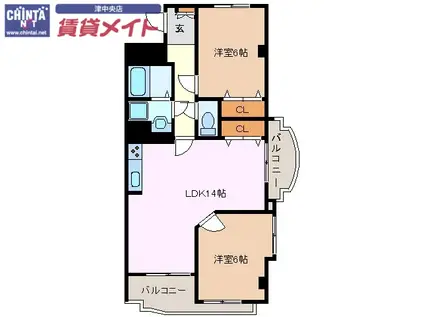 ウィングロワレ(2LDK/4階)の間取り写真