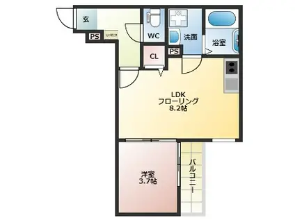 DORO片野(1LDK/3階)の間取り写真