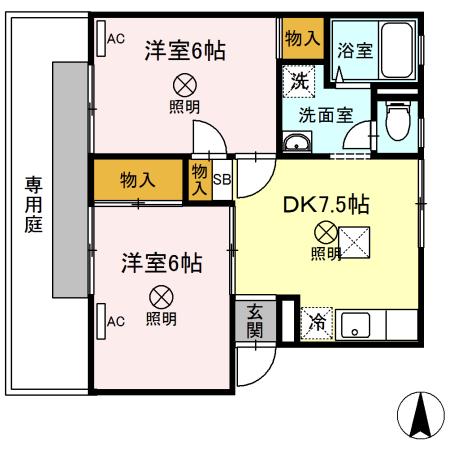 シンフォニー12(2DK/1階)の間取り写真