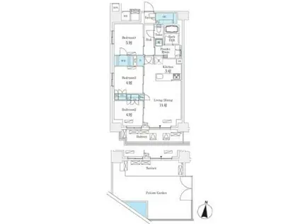 フロンティアレジデンス錦糸公園(3LDK/1階)の間取り写真