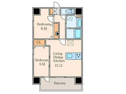 ENTEWILLE南麻布(2LDK/7階)の間取り写真