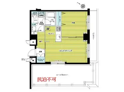  高層階ルーフバルコニー付き フェニックス初台(1LDK/12階)の間取り写真