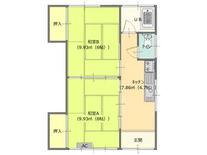 若宮上町島田アパート(2K/2階)の間取り写真