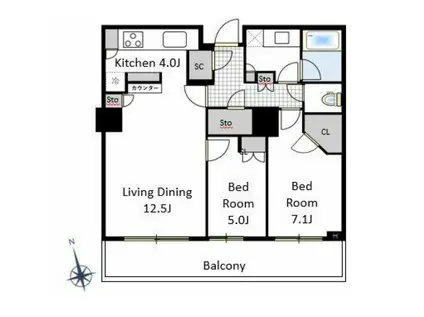 パークコート麻布十番ザタワー(2LDK/13階)の間取り写真