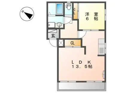 シャトー栗原2(1LDK/1階)の間取り写真