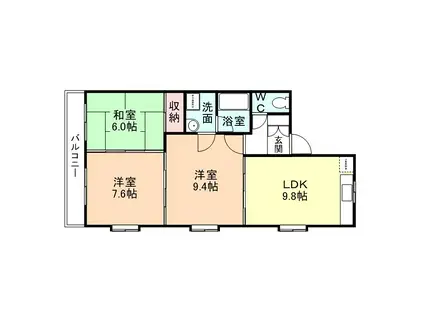 アベニュー布瀬(3DK/3階)の間取り写真