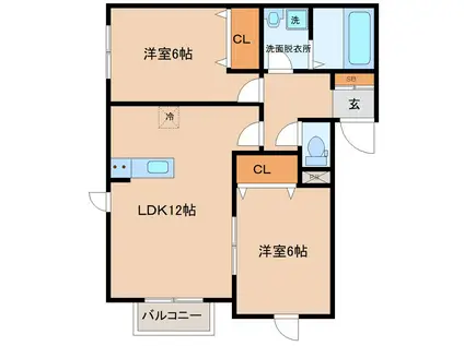 フォレスタ東勝山(2LDK/1階)の間取り写真