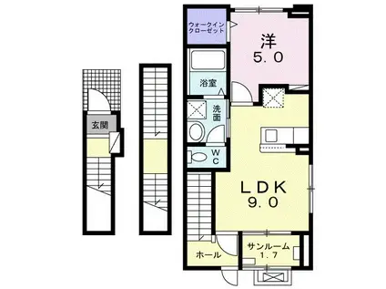 プリヴェール・スカイ(1LDK/3階)の間取り写真