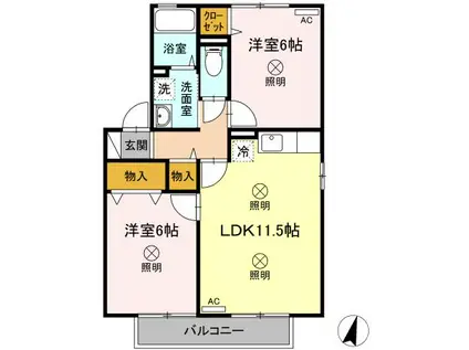 メゾンプリネールA棟A201(2LDK/2階)の間取り写真