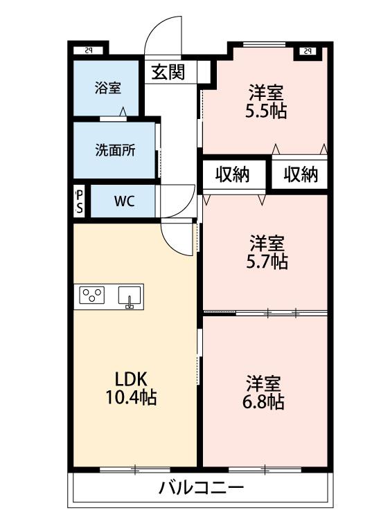 リバーサイド東洋(3LDK/2階)の間取り写真