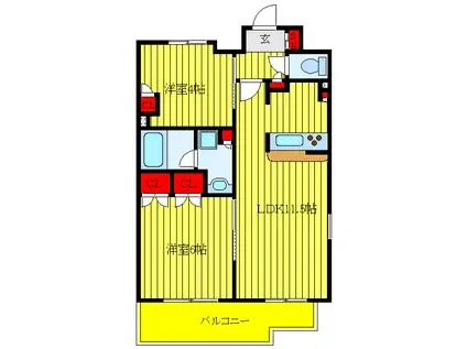 パークアクシス台東根岸(2LDK/10階)の間取り写真